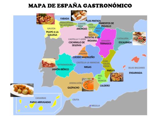 Carte gastronomique de l'Espagne