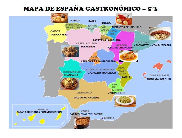 Carte gastronomique de l'Espagne 5°3